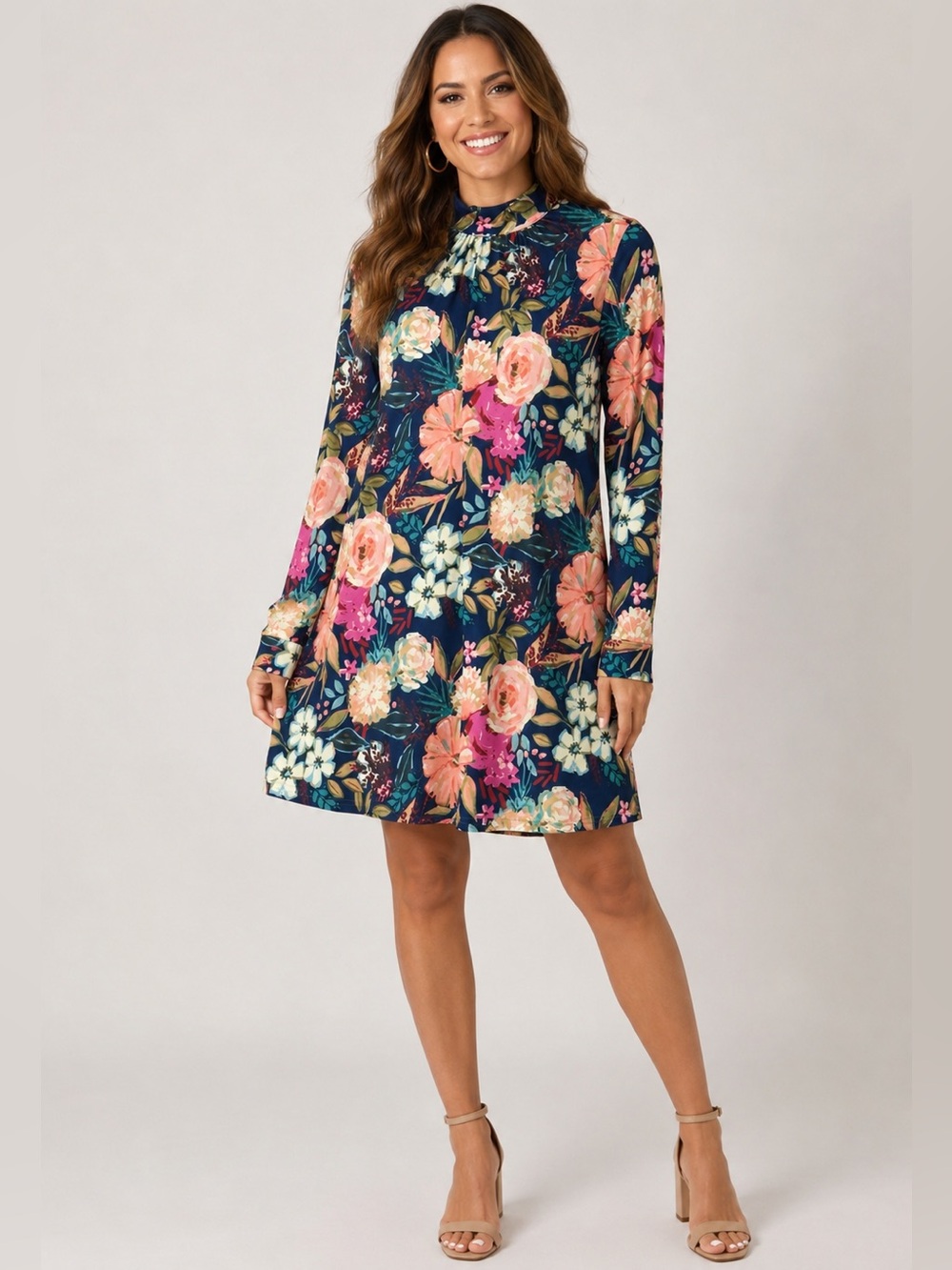 Vera Bradley‎ V-Fish Floral Long Sleeve Mini Dress XS Boho Lightweight